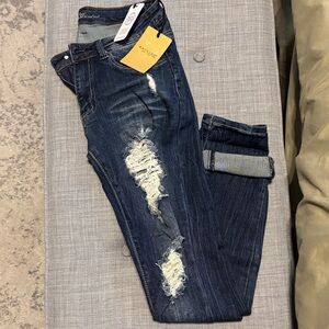 Machine Dark Blue Ripped Skinny Jeans